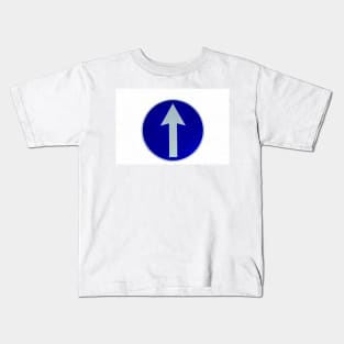 Rounded traffic sign in blue and white, ahead only Kids T-Shirt